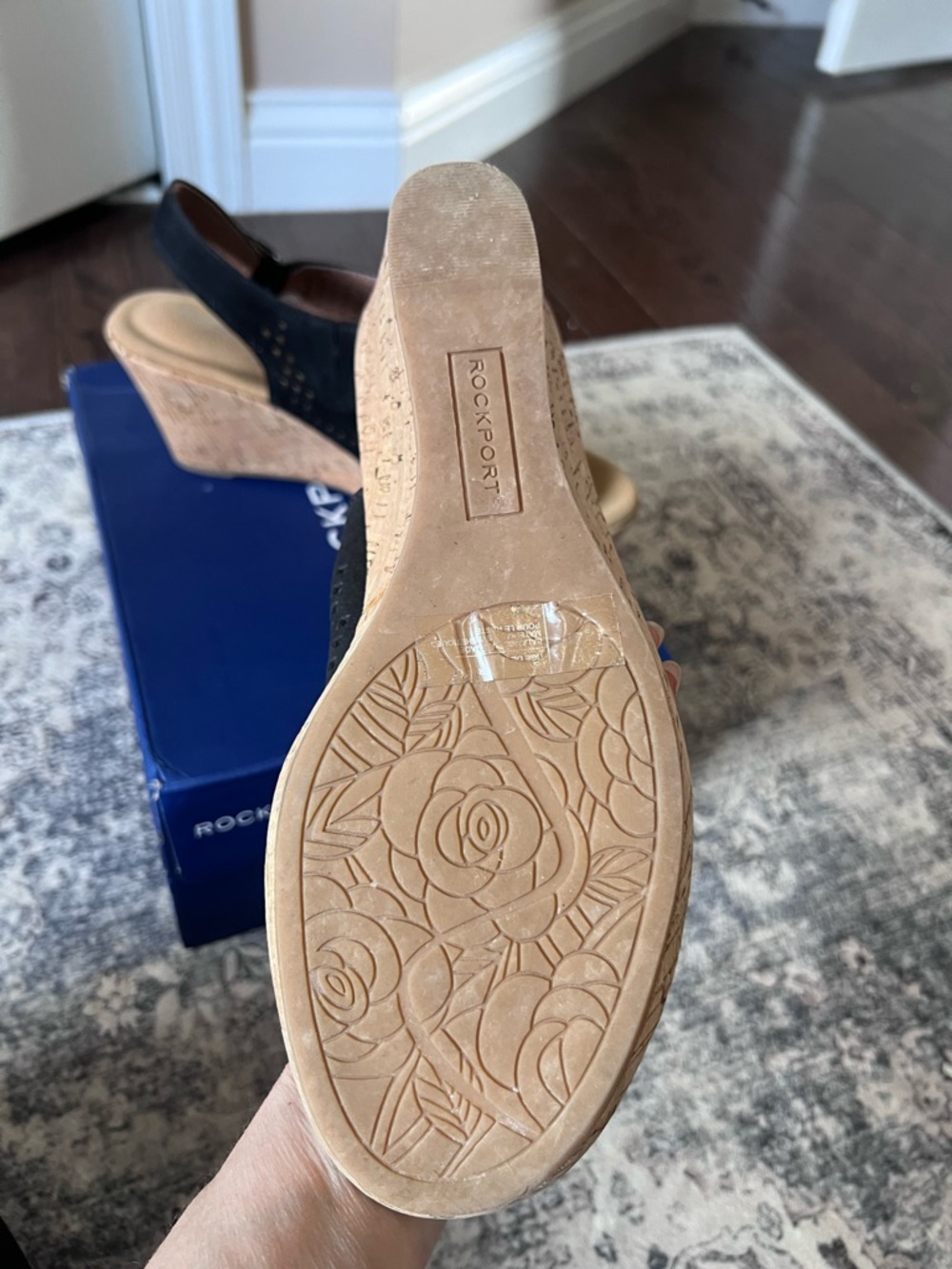 Rockport Black Briah Perforated Slingback Cork Wedge Sandal - Picture 6 of 16